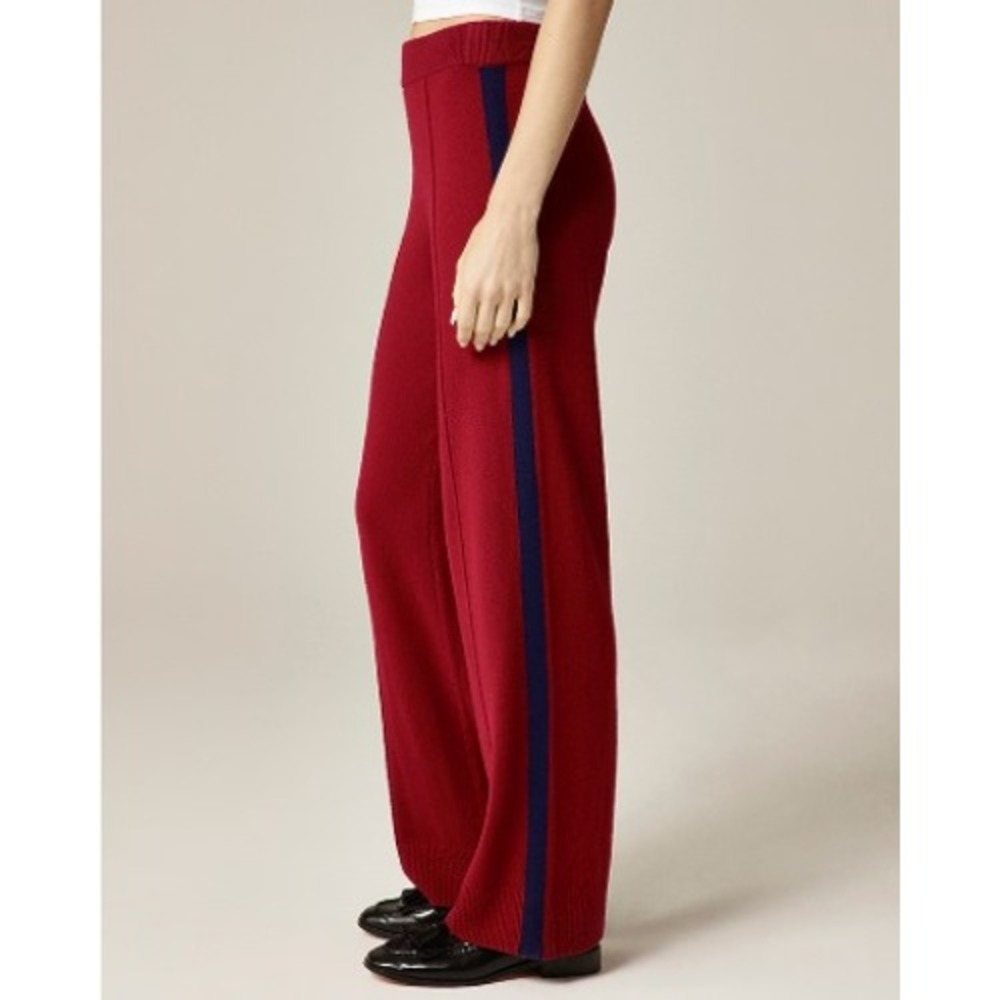 J.Crew Collection Cashmere Track Pants Women M Red Wide Leg Side Stripe $298 NWT